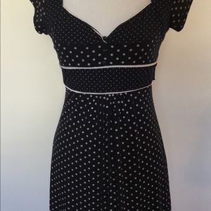 ENTRANCY Navy Dress with Tan polka dots tieback